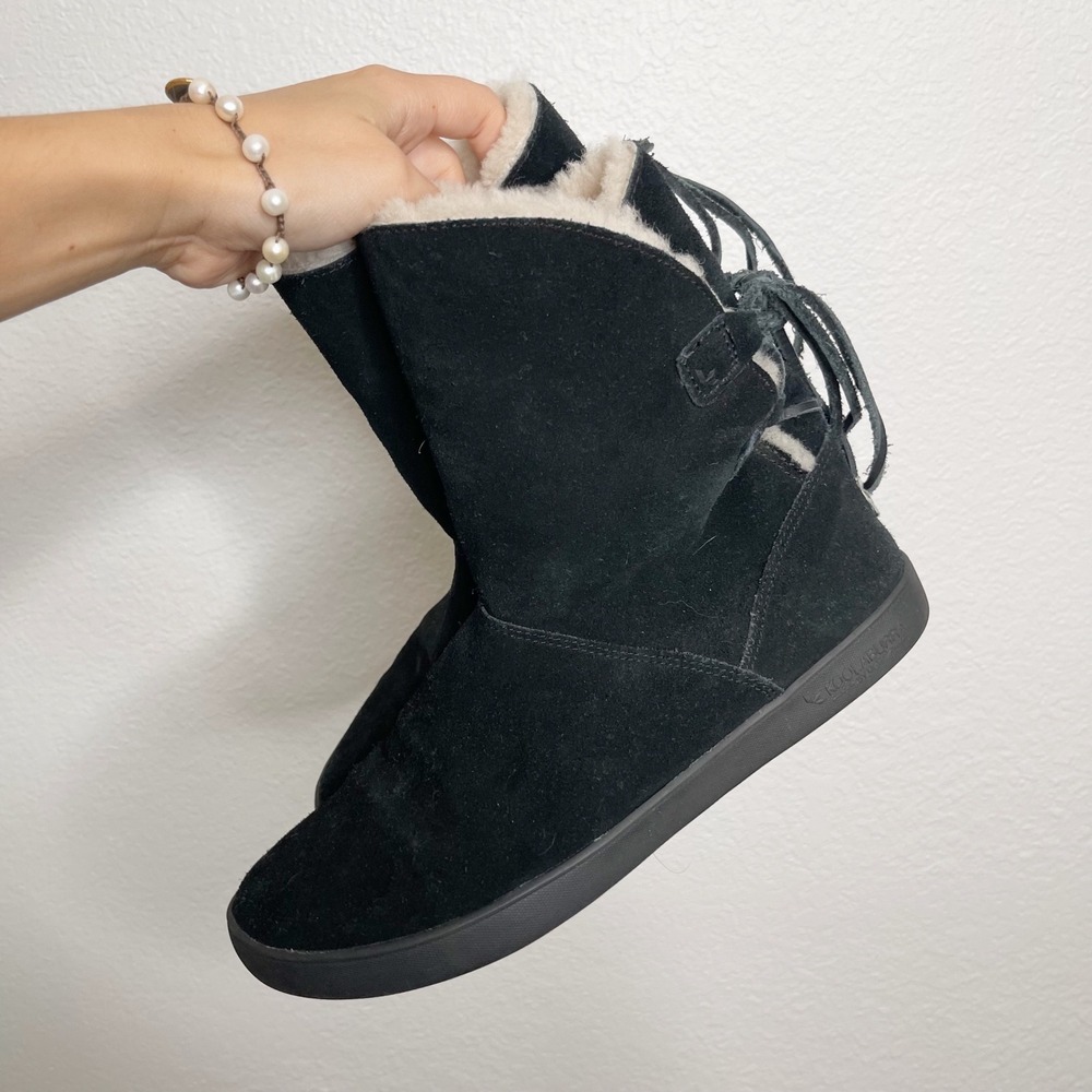 Koolaburra by UGG Black Suede Faux Fur Lined Lace Up Back Boots Womens 8